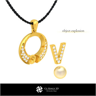 3D CAD Pearl Pendant with Letter V Home, Bijoux 3D CAO, Pendentifs 3D CAO, Pendentifs Lettre 3D, Pendentifs  de Perles 3D