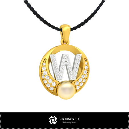 3D CAD Pearl Pendant with Letter W