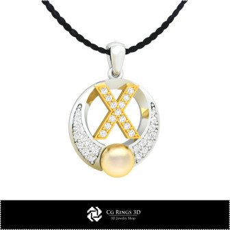 3D CAD Pearl Pendant with Letter X Home,  Jewelry 3D CAD, Pendants 3D CAD , 3D Letter Pendants, 3D Pearl Pendants