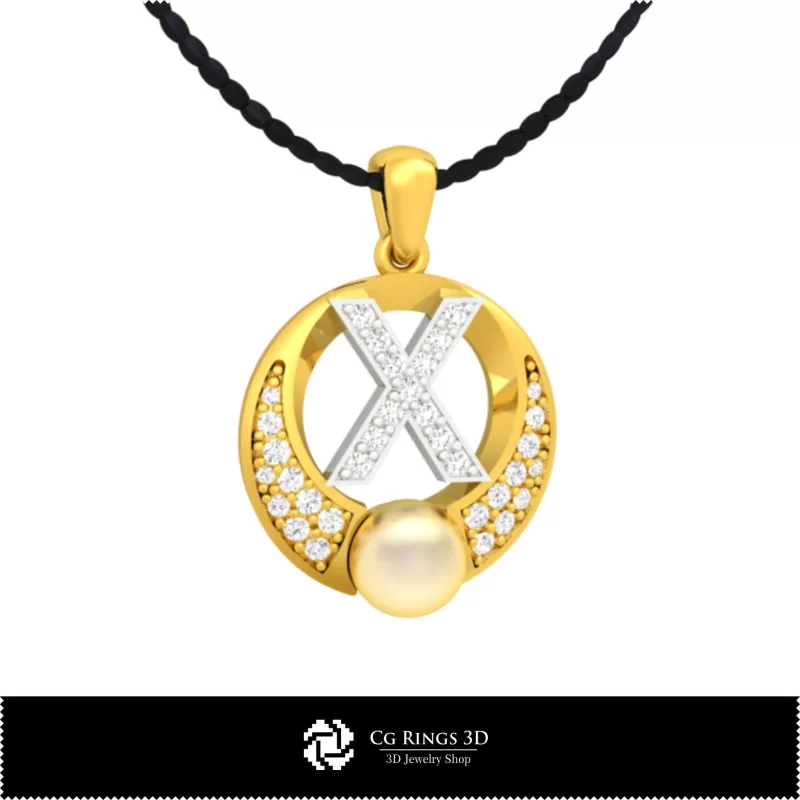 3D CAD Pearl Pendant with Letter X Home, Jewelry 3D CAD, Pendants 3D CAD , 3D Letter Pendants, 3D Pearl Pendants