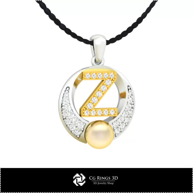 3D CAD Pearl Pendant with Letter Z Home, Bijoux 3D CAO, Pendentifs 3D CAO, Pendentifs Lettre 3D, Pendentifs de Perles 3D