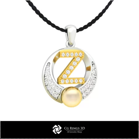 3D CAD Pearl Pendant with Letter Z Home, Bijuterii 3D , Pandative 3D CAD, Pandativ cu Litere 3D , Pandativ cu Perle 3D 