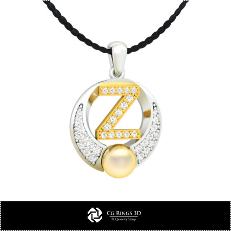 3D CAD Pearl Pendant with Letter Z Home,  Jewelry 3D CAD, Pendants 3D CAD , 3D Letter Pendants, 3D Pearl Pendants