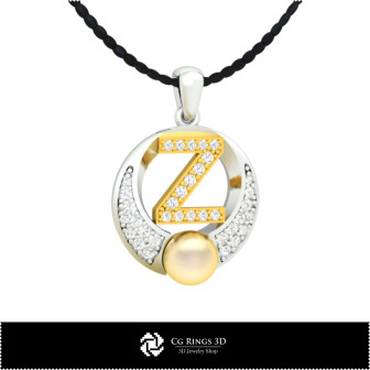 3D CAD Pearl Pendant with Letter Z Home, Bijoux 3D CAO, Pendentifs 3D CAO, Pendentifs Lettre 3D, Pendentifs  de Perles 3D