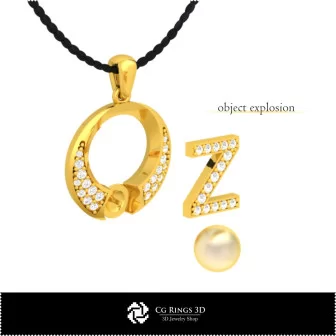 3D CAD Pearl Pendant with Letter Z Home, Jewelry 3D CAD, Pendants 3D CAD , 3D Letter Pendants, 3D Pearl Pendants