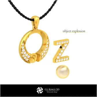 Pendentif perle 3D CAO avec lettre Z Maison, Bijoux CAO 3D, Pendentifs CAO 3D, Pendentifs lettre 3D, Pendentifs perle 3D