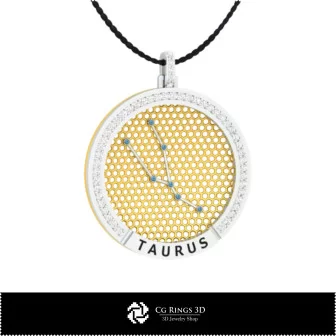 Pendentif Constellation du Taureau Zodiac 3D CAO pour la maison, Bijoux 3D CAO, Pendentifs 3D CAO, Pendentifs du Zodiaque 3D