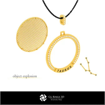 Pendentif Constellation du Taureau Zodiac 3D CAO pour la maison, Bijoux 3D CAO, Pendentifs 3D CAO, Pendentifs du Zodiaque 3D