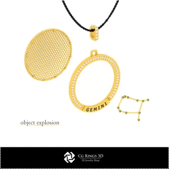 3D-CAD Gemini Sternbild-Anhänger Home, Schmuck 3D-CAD, Anhänger 3D-CAD, 3D-Zwillinge-Anhänger