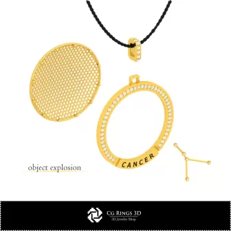 3D-CAD Sternzeichen-Anhänger Krebs Sternbild Zuhause, Schmuck 3D-CAD, Anhänger 3D-CAD, 3D-Sternzeichen-Anhänger