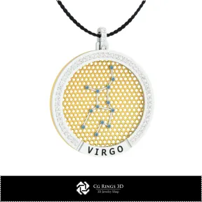 Pendentif Constellation Vierge Zodiac 3D CAO Maison, Bijoux 3D CAO, Pendentifs 3D CAO, Pendentifs Zodiaque 3D