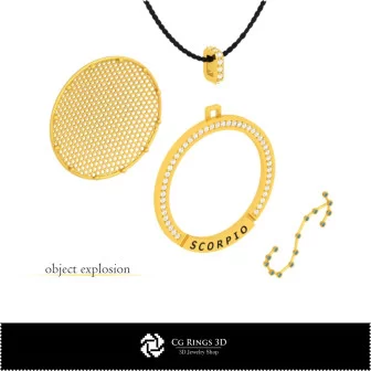 Colgante Constelación Escorpio Zodiacal CAD 3D para el Hogar, Joyas CAD 3D, Colgantes CAD 3D, Colgantes Zodiacales 3D