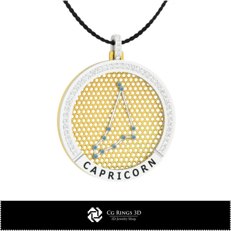 Pendentif Constellation du Zodiaque Capricorne 3D CAO