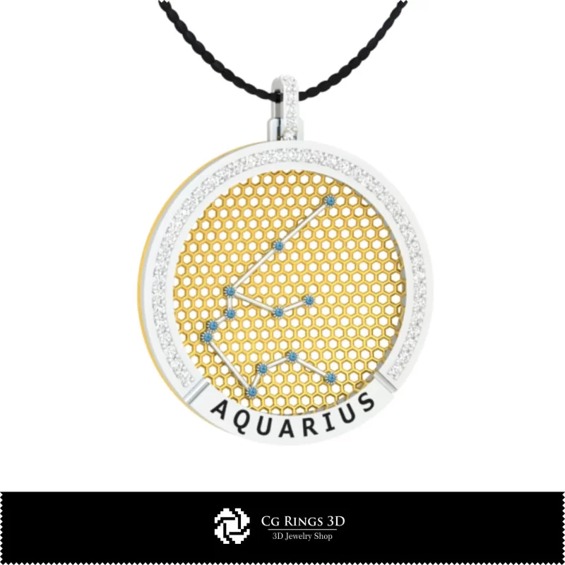 3D CAD Aquarius Zodiac Constellation Pendant Home, Bijuterii 3D , Pandative 3D CAD, Pandativ cu Zodii 3D