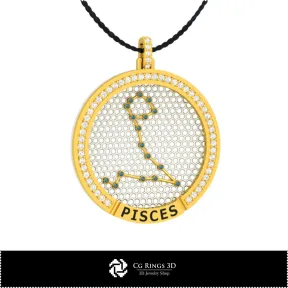 Pendente Costellazione Zodiacale Pesci 3D CAD