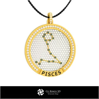 3D CAD Pisces Zodiac Constellation Pendant Home, Bijuterii 3D , Pandative 3D CAD, Pandativ cu Zodii 3D