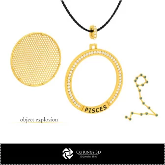 3D CAD Pisces Zodiac Constellation Pendant Home, Bijoux 3D CAO, Pendentifs 3D CAO, Pendentifs du Zodiaque 3D