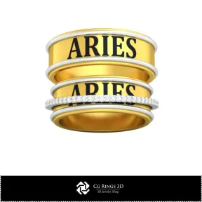 3D CAD Wedding Ring With Aries Zodiac Home, Bijuterii 3D , Inele 3D CAD, Verighete 3D