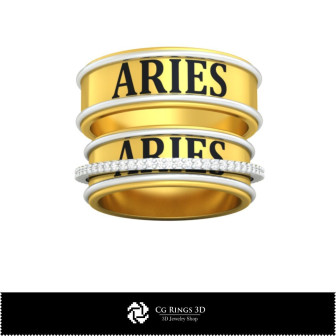 3D CAD Wedding Ring With Aries Zodiac Home, Bijoux 3D CAO, Anneaux 3D CAO, Bandes de Mariage 3D