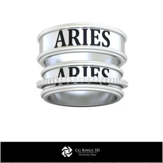 3D CAD Wedding Ring With Aries Zodiac Home, Bijoux 3D CAO, Anneaux 3D CAO, Bandes de Mariage 3D