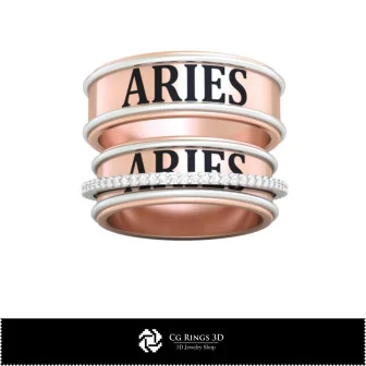 Anillo de boda CAD 3D con casa del zodíaco Aries, Joyería CAD 3D, Anillos CAD 3D, Alianzas CAD 3D