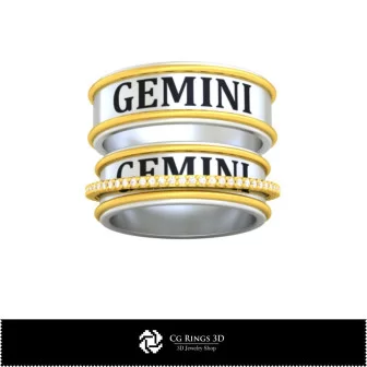 3D CAD Wedding Ring With Gemini Zodiac Home, Bijoux 3D CAO, Anneaux 3D CAO, Bandes de Mariage 3D