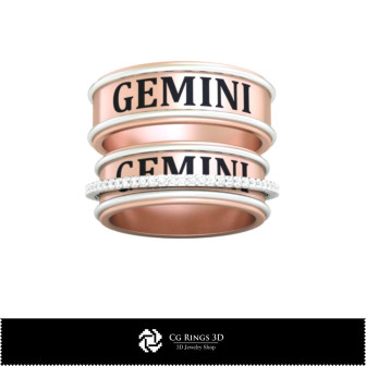 3D CAD Wedding Ring With Gemini Zodiac Home, Bijoux 3D CAO, Anneaux 3D CAO, Bandes de Mariage 3D