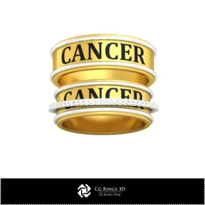 Wedding Rings With Cancer Zodiac - Jewelry 3D CAD