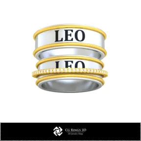 Anello di matrimonio 3D CAD con segno zodiacale Leone, Gioielli 3D CAD, Anelli 3D CAD, Fedi nuziali 3D