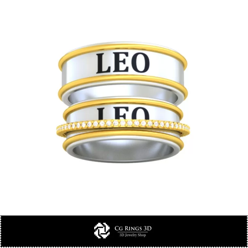 3D CAD Wedding Ring With Leo Zodiac Home, Bijoux 3D CAO, Anneaux 3D CAO, Bandes de Mariage 3D