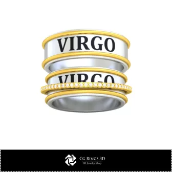 Bague de mariage 3D CAO avec signe astrologique Vierge, Bijoux 3D CAO, Bagues 3D CAO, Alliances 3D