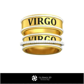 Bagues de mariage avec le signe Vierge - Bijoux 3D CAO