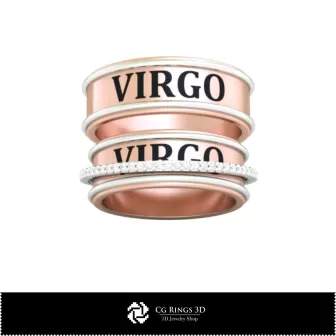 Inel de nuntă 3D CAD cu zodia Fecioară, bijuterii 3D CAD, inele 3D CAD, verighete 3D