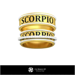 3D CAD Wedding Ring With Scorpio Zodiac Home,  Jewelry 3D CAD, Rings 3D CAD , Wedding Bands 3D