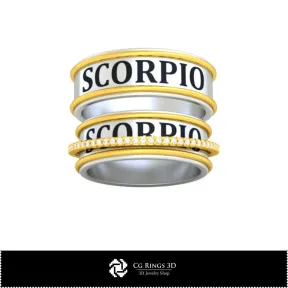 Bagues de mariage avec le signe du Zodiaque Scorpion - Bijoux 3D CAD