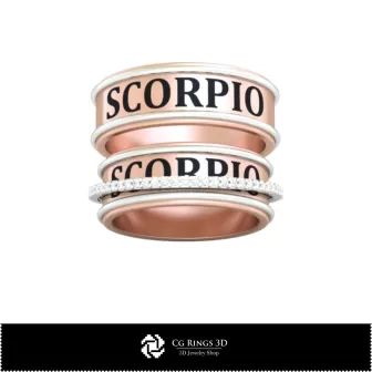 Bague de mariage 3D CAO avec signe du zodiaque Scorpion, Bijoux 3D CAO, Bagues 3D CAO, Alliances 3D