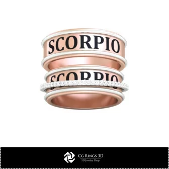 Anello da Sposa 3D CAD con Segno Zodiacale Scorpione, Gioielli 3D CAD, Anelli 3D CAD, Fedi Nuziali 3D