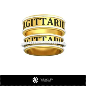 3D CAD Wedding Ring With Sagittarius Zodiac Home, Bijoux 3D CAO, Anneaux 3D CAO, Bandes de Mariage 3D