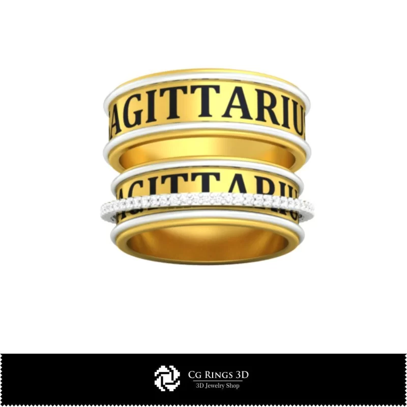 3D CAD Wedding Ring With Sagittarius Zodiac Home, Bijoux 3D CAO, Anneaux 3D CAO, Bandes de Mariage 3D