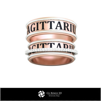 3D CAD Wedding Ring With Sagittarius Zodiac Home, Bijuterii 3D , Inele 3D CAD, Verighete 3D
