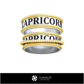 Alliage de mariage 3D CAO avec signe du zodiaque Capricorne, Joaillerie 3D CAO, Bagues 3D CAO, Alliances 3D
