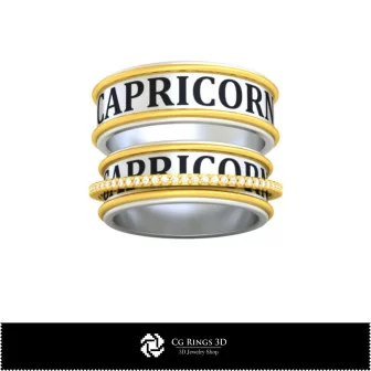 Anillo de boda 3D CAD con hogar del zodiaco Capricornio, Joyería 3D CAD, Anillos 3D CAD, Alianzas 3D