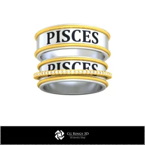 3D CAD Wedding Ring With Pisces Zodiac Home, Bijuterii 3D , Inele 3D CAD, Verighete 3D