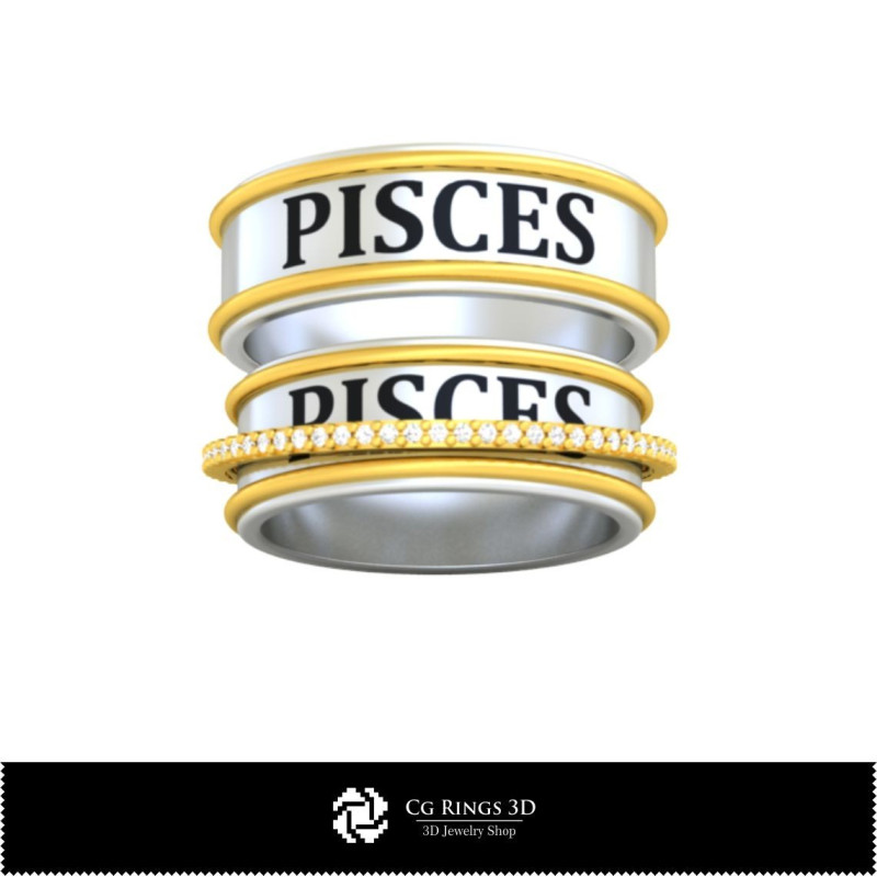 Wedding Rings With Pisces Zodiac - Jewelry 3D CAD
