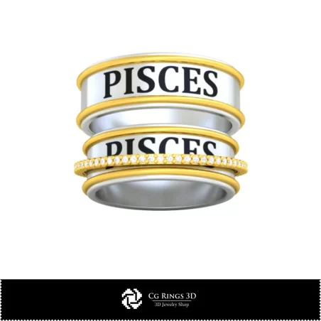 3D CAD Wedding Ring With Pisces Zodiac Home, Bijoux 3D CAO, Anneaux 3D CAO, Bandes de Mariage 3D