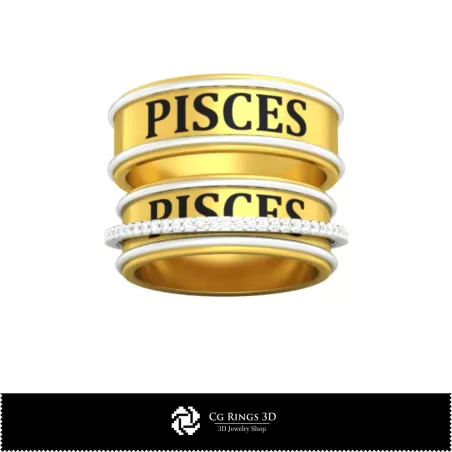 Anillos de boda con signo zodiacal Piscis - Joyería 3D CAD