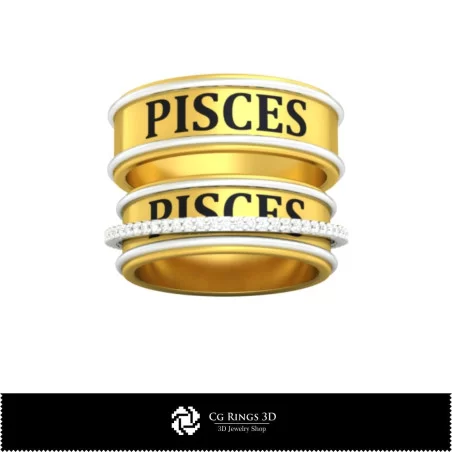 Anillos de boda con signo zodiacal Piscis - Joyería 3D CAD