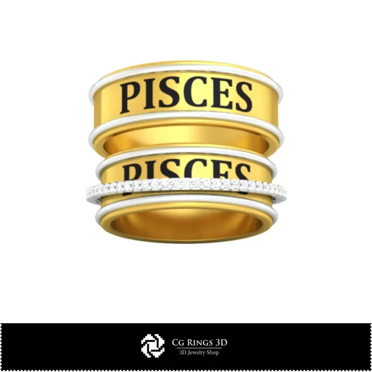 Anillos de boda con signo zodiacal Piscis - Joyería 3D CAD