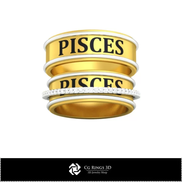 Wedding Rings With Pisces Zodiac - Jewelry 3D CAD