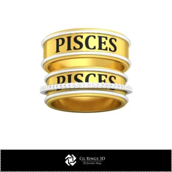 3D CAD Wedding Ring With Pisces Zodiac Home, Jewelry 3D CAD, Rings 3D CAD , Wedding Bands 3D